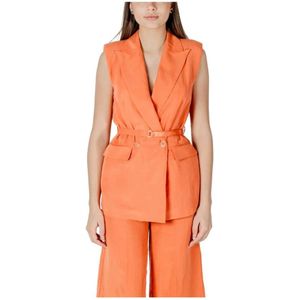 Liu Jo, Jassen, Dames, Oranje, L, Linnen, Elegante double-breasted linnen vest met riem