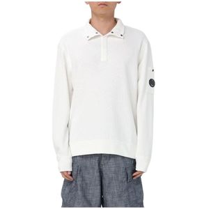 C.p. Company, Sweatshirts & Hoodies, Heren, Wit, M, Katoen, Blauwe Half Zip Sweatshirt Goggle