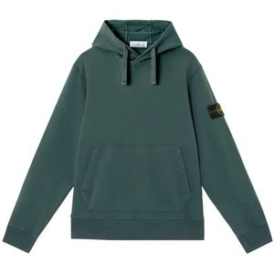 Stone Island, Sweatshirts & Hoodies, Heren, Groen, S, Katoen, Biologische katoenen fleece hoodie groen