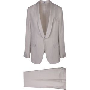 Boglioli, Pakken, Heren, Grijs, L, Linnen, Wit Linnen Pak met Shawl Revers