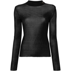 Saint Laurent, Truien, Dames, Zwart, M, Ribgebreide trui Cassandre van zijde