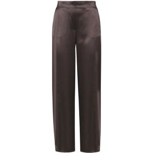 Maliparmi, Broeken, Dames, Bruin, L, Satijn, Wijde satijnen broek met elastische taille