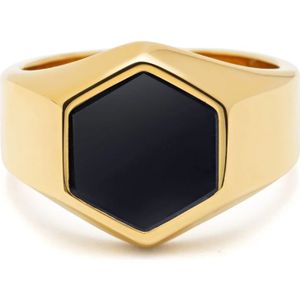 Nialaya, Accessoires, Heren, Geel, 56 MM, Hexagon Onyx Gouden Ring