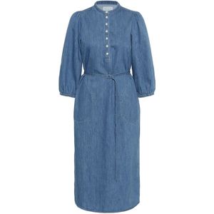Part Two, Kleedjes, Dames, Blauw, M, Denim, Blauwe denim jurk met driekwart mouwen