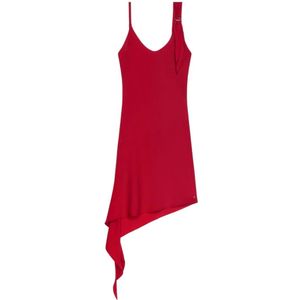 Courrèges, Kleedjes, Dames, Rood, S, Robijnrode Mouwloze Asymmetrische Zoom Jurk