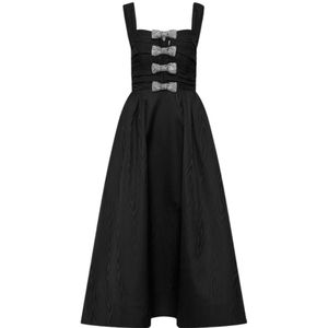 Rebecca Vallance, Kleedjes, Dames, Zwart, XS, Elegante Strap Midi Jurk met Diamanten Strik Detail