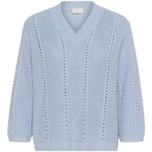 Kaffe, Truien, Dames, Blauw, S, Katoen, Zachte Chambray Gebreide Trui met Korte Mouwen