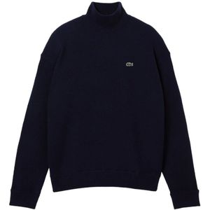 Lacoste, Sweatshirts & Hoodies, Dames, Blauw, M, Wol, Blauwe wollen pullover sweatshirt