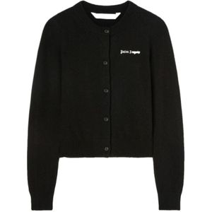 Palm Angels, Truien, Dames, Zwart, M, Klassieke Logo Aansluitende Vest Zwarte Trui