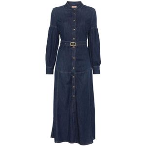 Twinset, Kleedjes, Dames, Blauw, L, Katoen, Elegante Blauwe Jurk Dameskleding