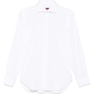 Barba, Overhemden, Heren, Wit, L, Katoen, Witte Katoenen Overhemd met Knoopsluiting