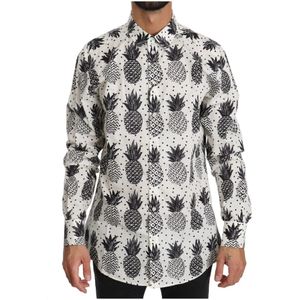 Dolce & Gabbana, Overhemden, Heren, Wit, S, Katoen, Wit Katoenen Casual Shirt Ananas Print