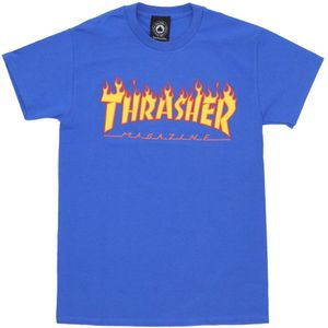 Thrasher, Tops, Heren, Blauw, S, Katoen, Flame Tee Heren T-shirt Blauw/Geel
