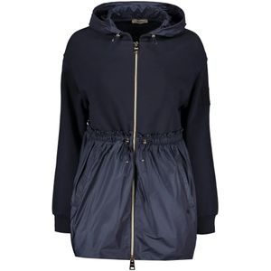 Herno, Mantels, Dames, Blauw, M, Katoen, Hooded Zipped Cardigan met Technische Inzetstukken