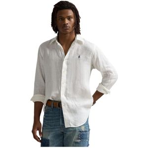 Polo Ralph Lauren, Overhemden, Heren, Wit, L, Linnen, Wit Slim Fit Linnen Overhemd