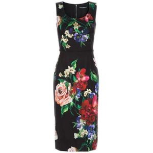 Dolce & Gabbana, Kleedjes, Dames, Veelkleurig, S, Satijn, Gedrukte Stretch Satijnen Jurk