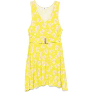 Twinset, Kleedjes, Dames, Geel, L, Groene mouwloze jurk met V-hals en riem