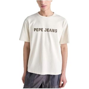 Pepe Jeans, Tops, Heren, Beige, XL, Katoen, Beige T-shirt met korte mouwen Sutton