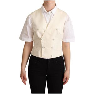 Dolce & Gabbana, Jassen, Dames, Beige, S, Luxe Beige Zijde Blend Mouwloos Vest
