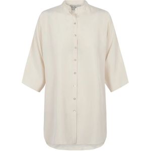 Cortana, Blouses & Shirts, Dames, Geel, S, Zijden Vanille Blouse met Mao Kraag