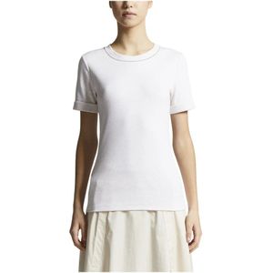 Peserico, Tops, Dames, Beige, M, Micro-geribbelde stretch jersey T-shirt