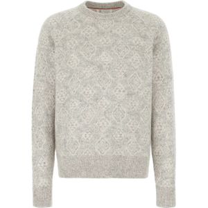 Brunello Cucinelli, Truien, Heren, Grijs, M, Katoen, Luxe Crew Neck Sweater