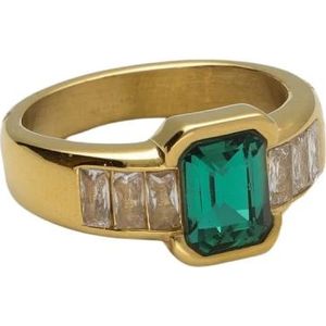 Notre-v, Accessoires, Dames, Geel, ONE Size, Elegante Gouden Ring met Groene Edelsteen