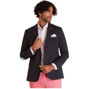 Vicomte A., Jassen, Heren, Blauw, 2Xl, Wol, Blazer Uni met Elleboogstukken