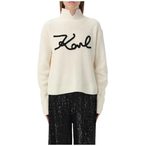 Karl Lagerfeld, Truien, Dames, Wit, M, Wol, Merino wollen Mock Neck Sweater