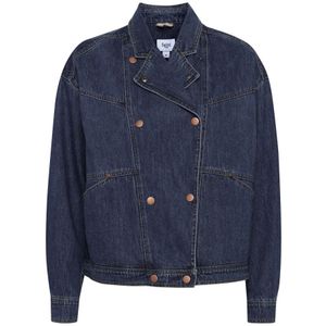 Saint Tropez, Jassen, Dames, Blauw, S, Denim, Oversized Denim Jack met Drukknoopsluiting