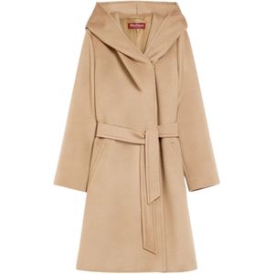 Max Mara, Mantels, Dames, Beige, 4Xs, Wol, Beige wollen jas met wijde capuchon