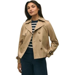 Brooks Brothers, Mantels, Dames, Bruin, L, Katoen, Cropped Double-Breasted Supima Twill Trench Coat