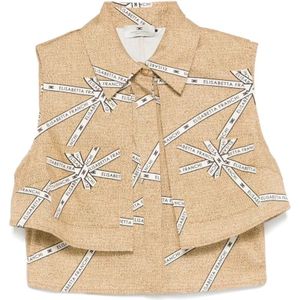 Elisabetta Franchi, Blouses & Shirts, Dames, Beige, S, Beige Mouwloze Shirt met Zakken