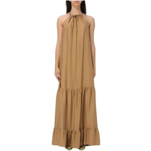 Hanita, Kleedjes, Dames, Bruin, S, Linnen, Elegante Halter Maxi Jurk