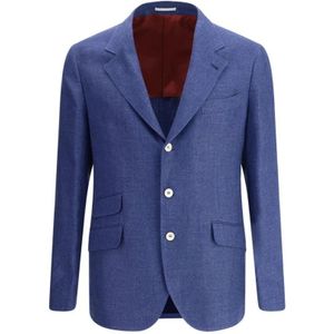 Brunello Cucinelli, Jassen, Heren, Blauw, M, Linnen, Stijlvolle Linnen Blazer met Revers