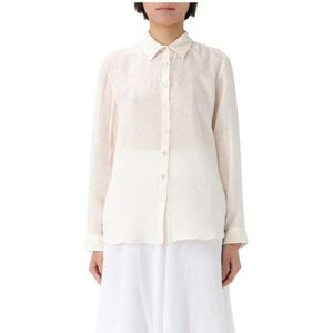 120% Lino, Blouses & Shirts, Dames, Beige, M, Linnen, Elegante Linnen Button Down Shirt