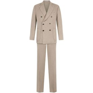 Boglioli, Pakken, Heren, Beige, L, Beige Dubbel-Borst Pak met Borstzak