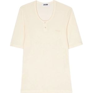 Magliano, Tops, Heren, Beige, M, Gele Geribbelde U-Hals T-Shirt