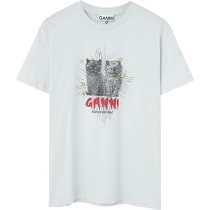Ganni, Tops, Dames, Blauw, S, Blauwe Bedrukte Shirt