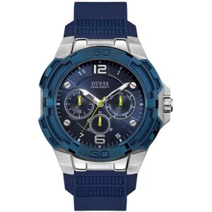 Guess, Accessoires, Heren, Blauw, ONE Size, Blauwe Rubberen Analoge Horloge