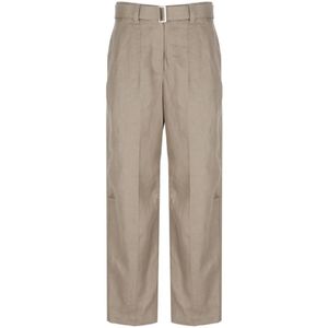 Brunello Cucinelli, Broeken, Dames, Bruin, XS, Linnen, Bruine Linnen Broek met Riemlussen