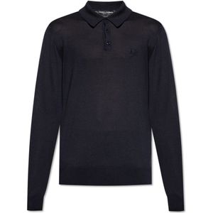 Dolce & Gabbana, Truien, Heren, Blauw, 2Xl, Leer, Lange mouw polo