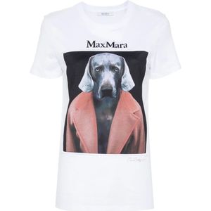 Max Mara, Tops, Dames, Wit, S, Katoen, T-shirt in Bianco Cipria