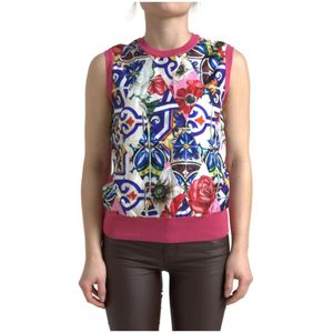 Dolce & Gabbana, Tops, Dames, Veelkleurig, XS, Nylon, Sleeveless Tops