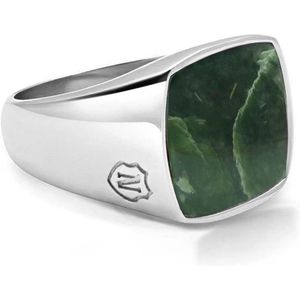 Nialaya, Accessoires, Heren, Grijs, 58 MM, Groene Jade Zegelring Roestvrij Staal
