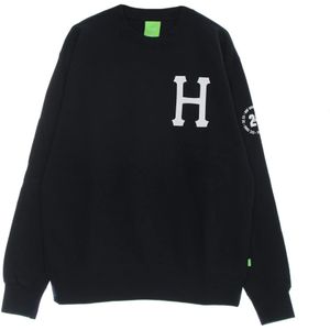 Huf, Sweatshirts & Hoodies, Heren, Blauw, M, Katoen, Navy Crewneck Sweatshirt met Logo Print