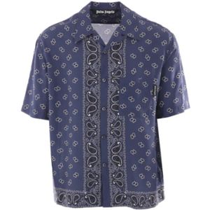 Palm Angels, Overhemden, Heren, Blauw, M, Navy Blue Paisley Print Bowling Shirt