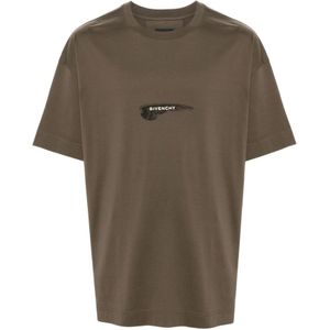 Givenchy, Tops, Heren, Groen, S, Katoen, Militair Groene Logo T-Shirt