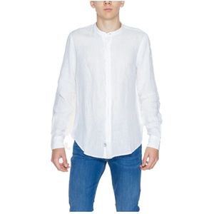 Blauer, Overhemden, Heren, Wit, M, Linnen, Linnen overhemd met lange mouwen
