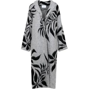 Kaos, Mantels, Dames, Grijs, L, Wol, Grijs Wol Gebreid Jacquard Badjas Stijl